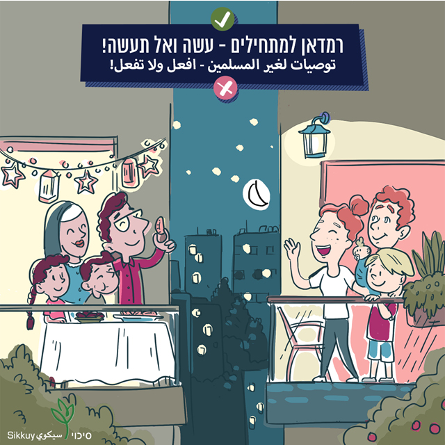 משפחה ערבית חוגגת רמדאן ומשפחה יהודית מברכת.